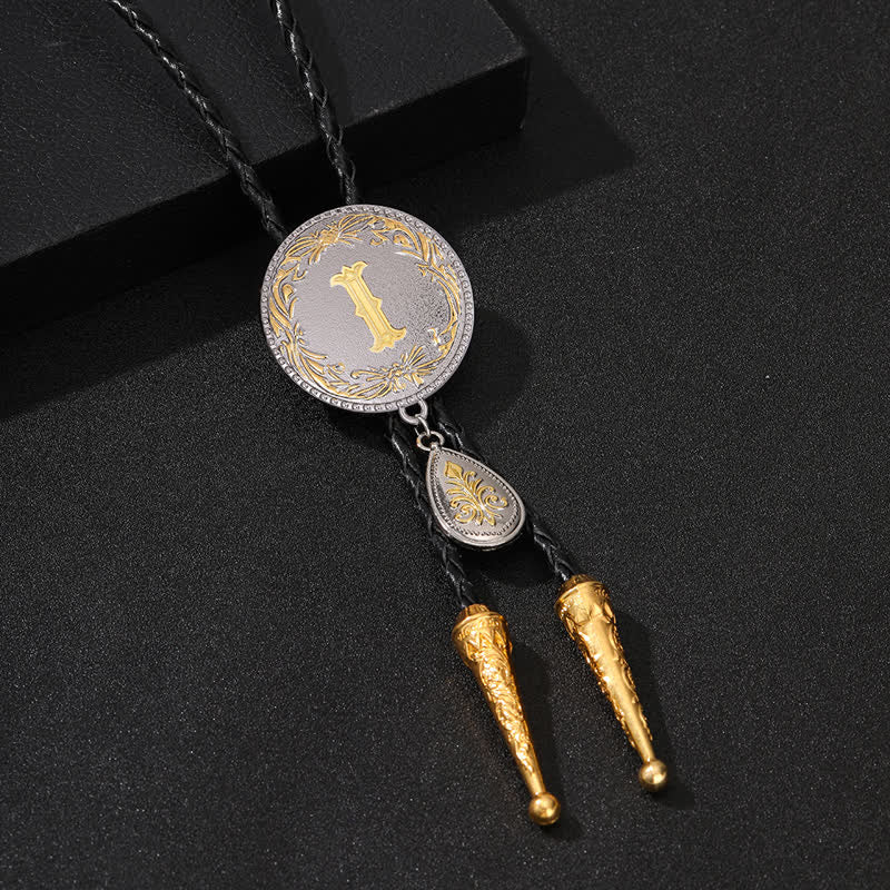 Initial Letter A To Z Bolo Tie With Teardrop-Shaped Pendant - Gold - I - image 18