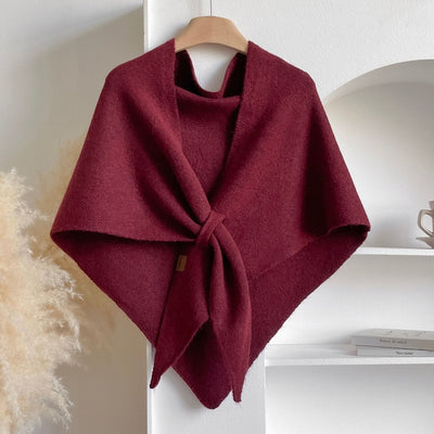 Women's Winter Warm Solid Color Triangle Shawl Scarf - Wine - image 4
