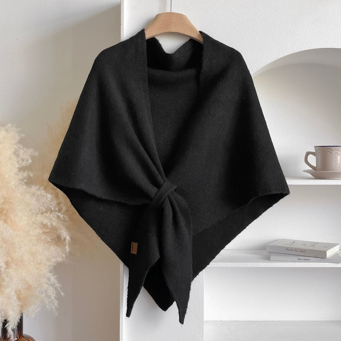 Women's Winter Warm Solid Color Triangle Shawl Scarf - Black - image 3