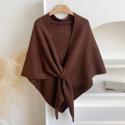 Women's Winter Warm Solid Color Triangle Shawl Scarf - Brown - image 2