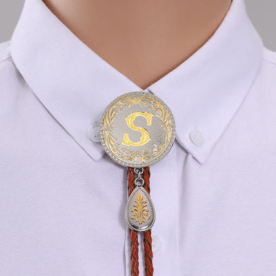 Initial Letter Brown Leather Bolo Tie With Teardrop-Shaped Pendant - Gold - S - image 21