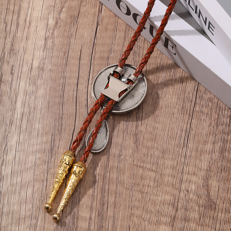 Initial Letter Brown Leather Bolo Tie With Teardrop-Shaped Pendant - image 2