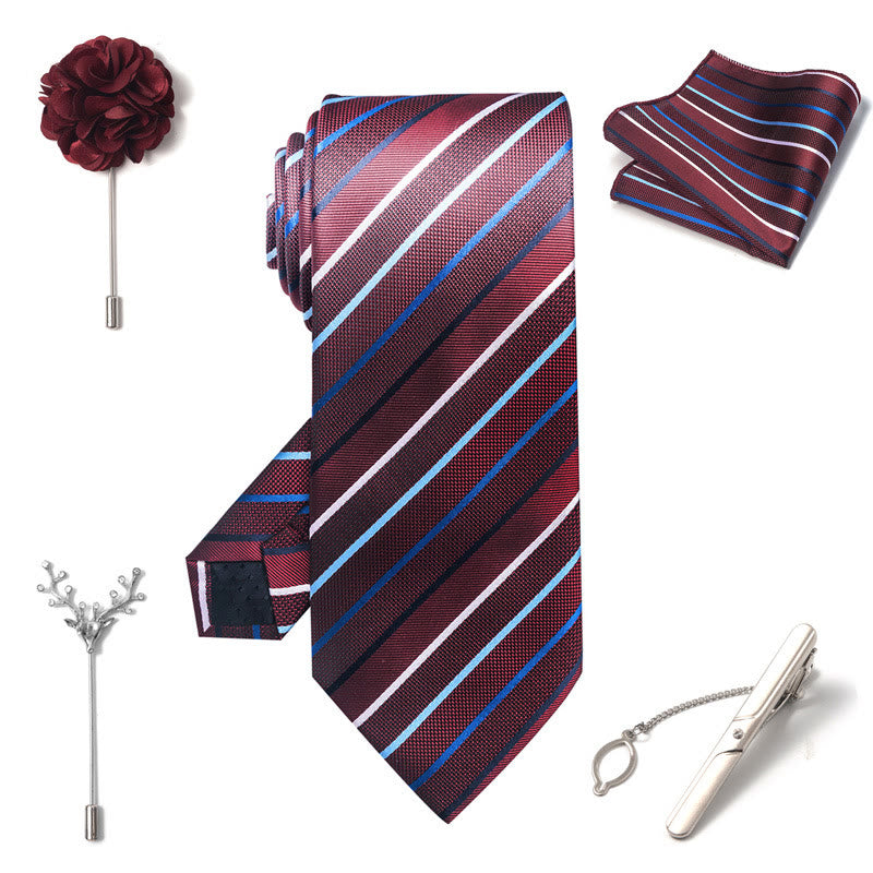 5Pcs Men's Elegant Pocket Square Brooch Corsage Necktie Set - image 9