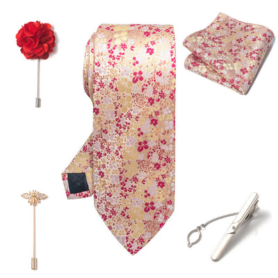 5Pcs Men's Elegant Pocket Square Brooch Corsage Necktie Set - image 21