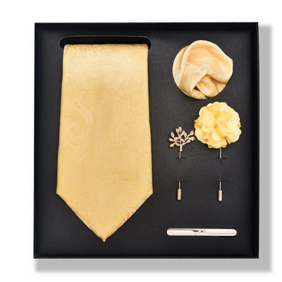 5Pcs Men's Elegant Pocket Square Brooch Corsage Necktie Set - Style #6 - image 10