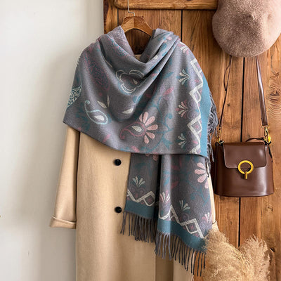 Women's Bohemian Style Printed Tassels Winter Warm Shawl Scarf - image 9