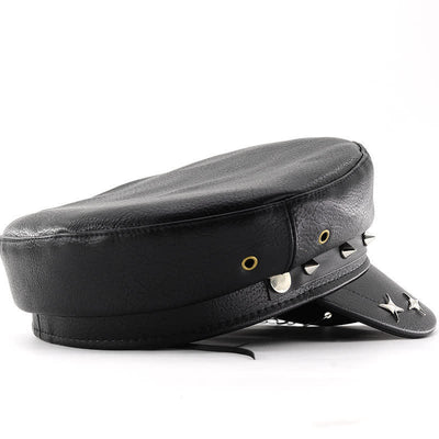 Punk Style Skull & Skeleton Hand Chain Leather Beret Hat - image 3