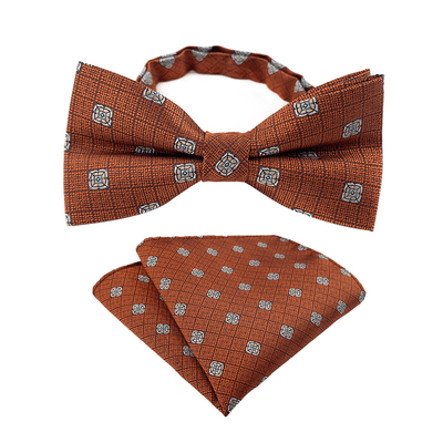 2pcs Men's Paisley Checkered Pocket Square Bow Tie Set - Brown - Bow Tie + Pocket Square - image 0