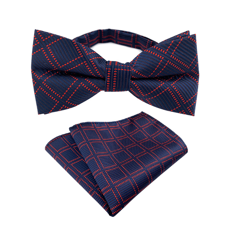 2Pcs Men's Dark Blue Pocket Square Bow Tie Set - Dark Blue - Bow Tie + Pocket Square - image 0