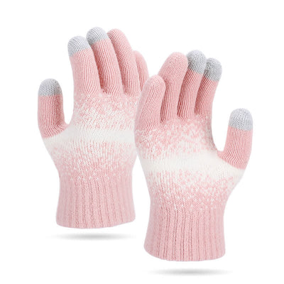 Two-Tone Gradient Color Speckled Patterned Knitted Gloves - Pink - image 7