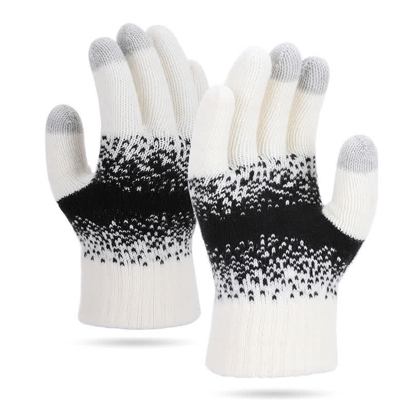 Two-Tone Gradient Color Speckled Patterned Knitted Gloves - Ivory - image 6