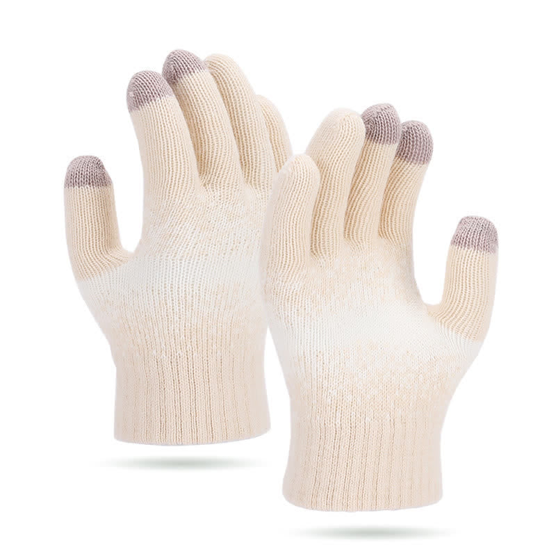 Two-Tone Gradient Color Speckled Patterned Knitted Gloves - Beige - image 9