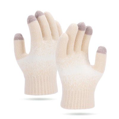 Two-Tone Gradient Color Speckled Patterned Knitted Gloves - Beige - image 9