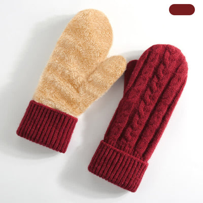 Fleece Lined Full Finger Cold Weather Knitted Gloves - Red - Style #3 - image 22