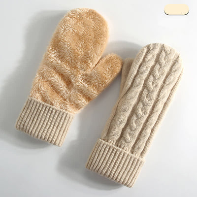 Fleece Lined Full Finger Cold Weather Knitted Gloves - Beige - Style #3 - image 13