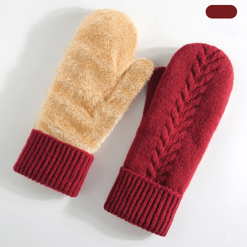 Fleece Lined Full Finger Cold Weather Knitted Gloves - Red - Style #2 - image 21