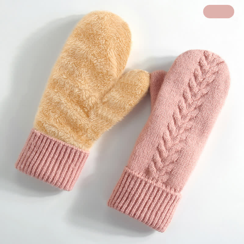 Fleece Lined Full Finger Cold Weather Knitted Gloves - Pink - Style #2 - image 24