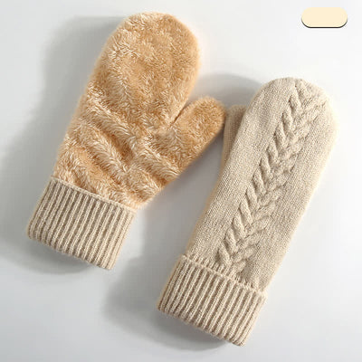 Fleece Lined Full Finger Cold Weather Knitted Gloves - Beige - Style #2 - image 12