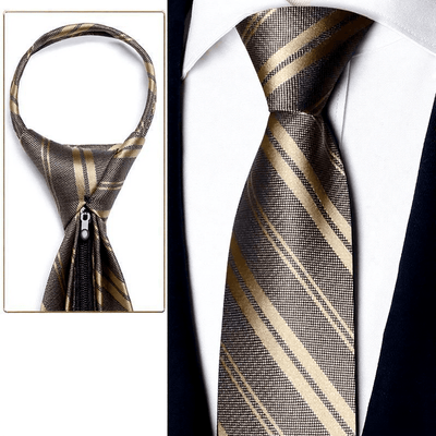 Men's Elegant Champagne Zipper Pre-Tied Necktie - Style #1 - image 0
