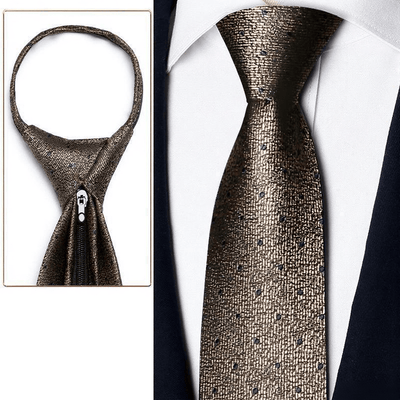 Men's Elegant Champagne Zipper Pre-Tied Necktie - Style #4 - image 5