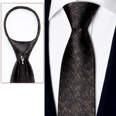 Men's Elegant Champagne Zipper Pre-Tied Necktie - Style #3 - image 4