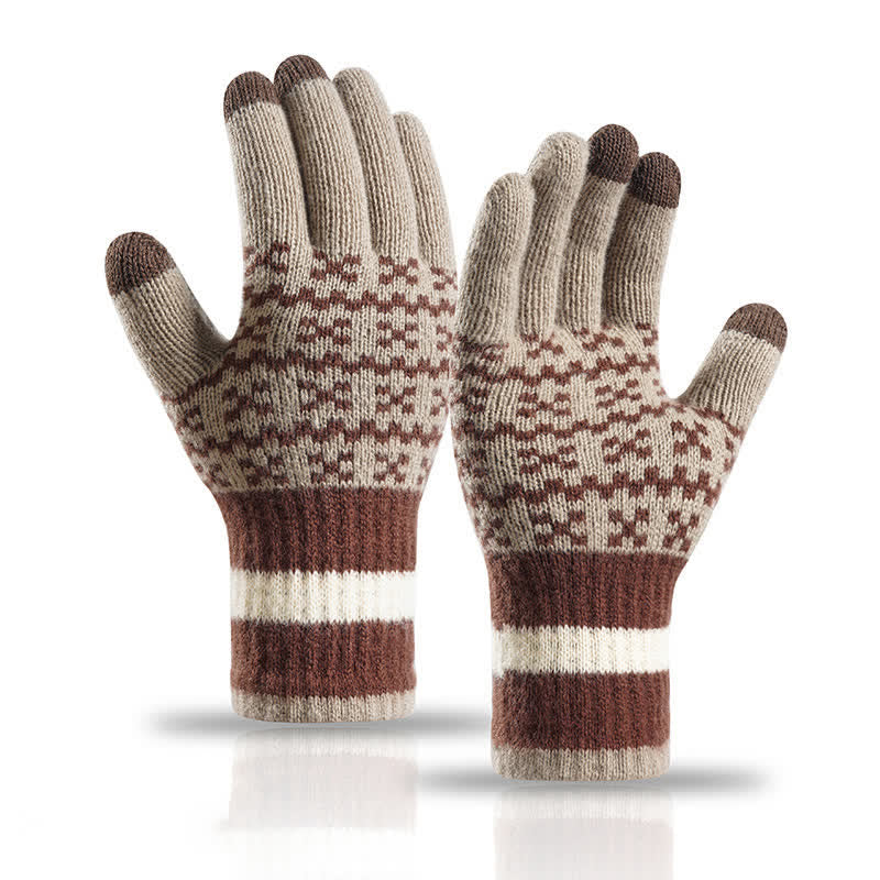 Chic Geometric Pattern Ethnic Style Knitted Gloves - Khaki - image 0