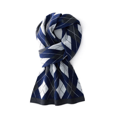 Men's Sophisticated Argyle Patterned Business Scarf - Navy & Gray - image 3