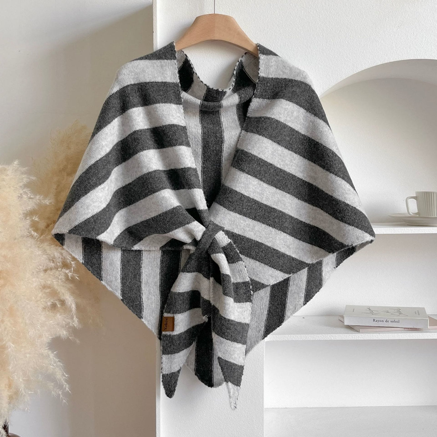 Women's Winter Keep Warm Stripe Triangle Shawl Scarf - Grey - image 1