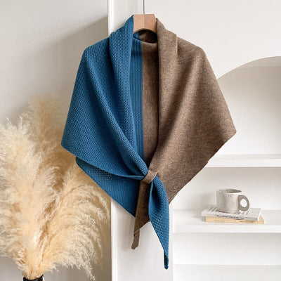 Elegant Women's Winter Double Colors Triangular Shawl Scarf - Blue Camel - image 7