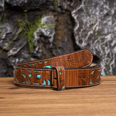 Two-Tone Initial Letter DIY Hidden Knife Buckle Leather Belt - Z - Turquoise Carved Belt (40) - image 7