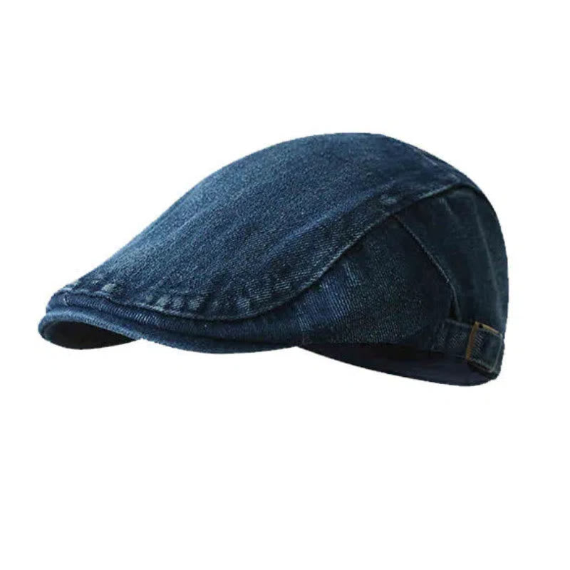 Classic Denim Adjustable Flat Cap Beret Cap - Dark Blue - Adjustable (about 21 5/8"-23 1/4") - image 8