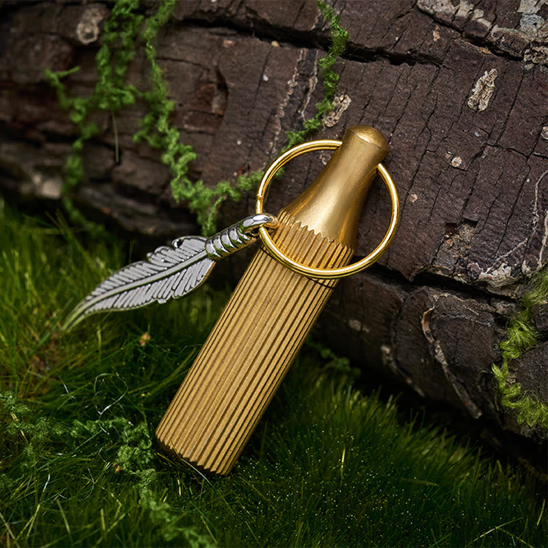  Creative Capsule Knife Keychain Alloy Feather Pendant Silver Necklace - Keychain - Brass - image 1