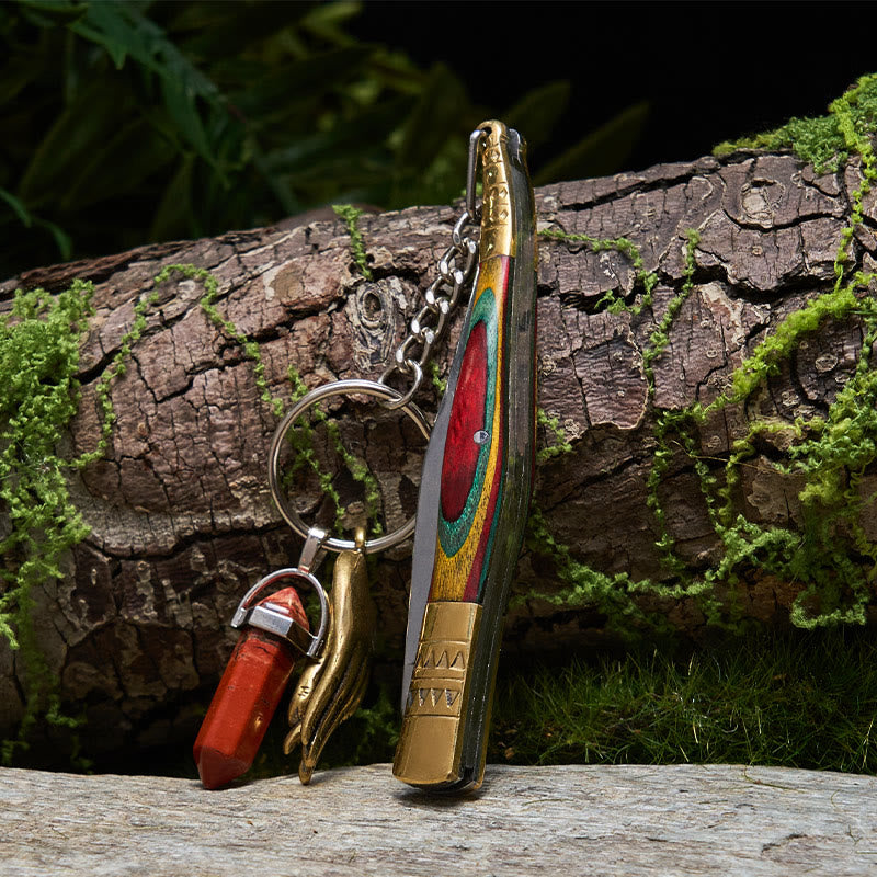 Colorful Brass Folding Knife Buddha Hand & Redstone Necklace - Folding Knife Necklace - image 0