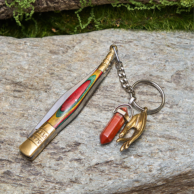 Colorful Brass Folding Knife Buddha Hand & Redstone Necklace - image 2