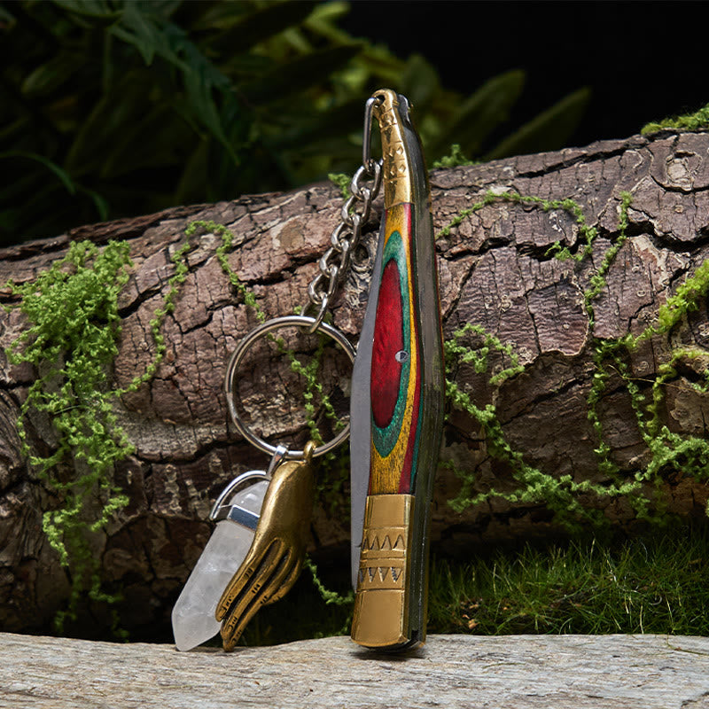 Colorful Handle Outdoor Folding Knife White Crystal Buddha Hand Necklace - Folding Knife Necklace - image 0