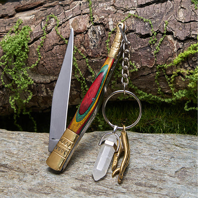 Colorful Handle Outdoor Folding Knife White Crystal Buddha Hand Necklace - image 1