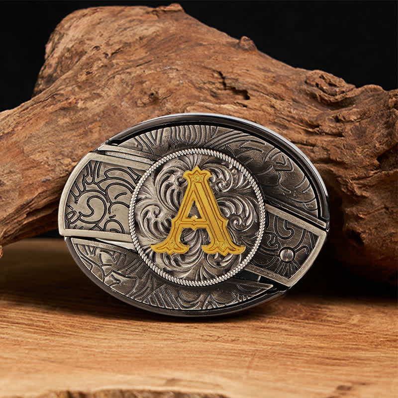 Two-Tone Initial Letter DIY Hidden Knife Buckle Leather Belt - A - Without Belt - image 8