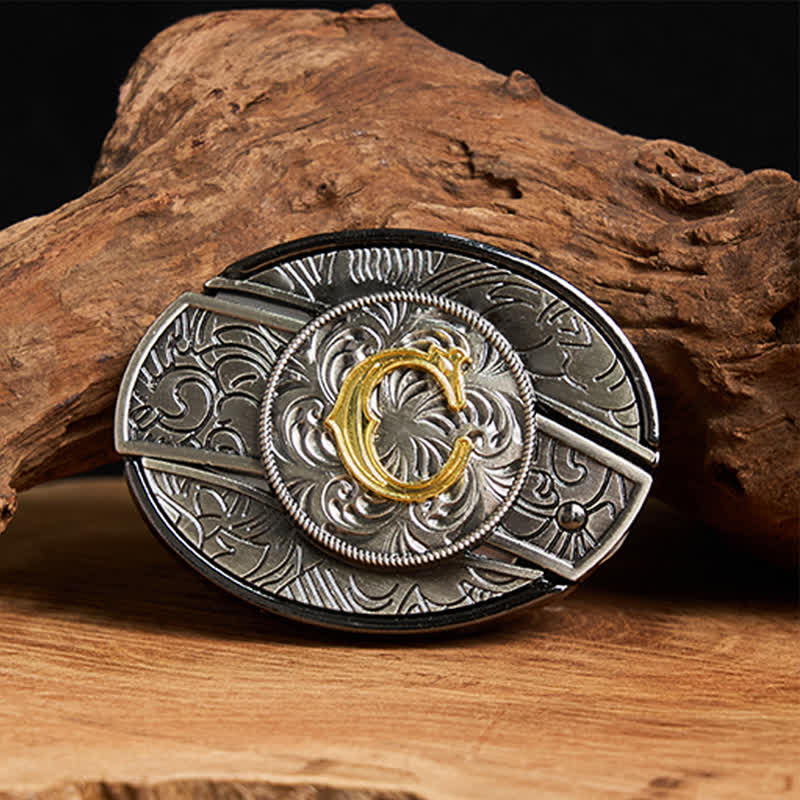 Two-Tone Initial Letter DIY Hidden Knife Buckle Leather Belt - C - Without Belt - image 9