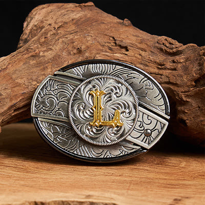 Two-Tone Initial Letter DIY Hidden Knife Buckle Leather Belt - L - Without Belt - image 18