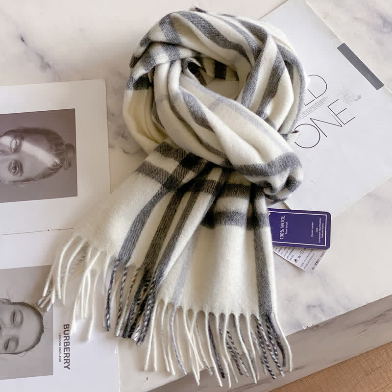 Unisex Check Pattern Warm Wool Scarf With Tassels - #40 - image 44