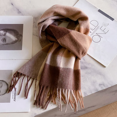 Unisex Check Pattern Warm Wool Scarf With Tassels - #46 - image 50