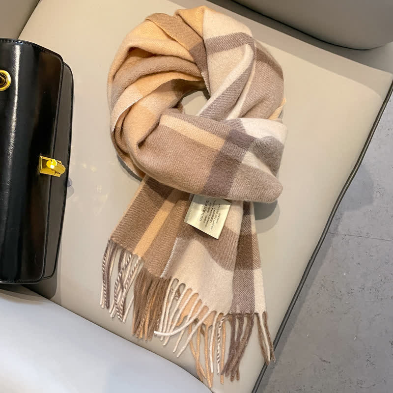 Unisex Check Pattern Warm Wool Scarf With Tassels - #11 - image 15