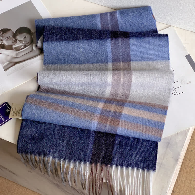 Unisex Check Pattern Warm Wool Scarf With Tassels - #51 - image 55