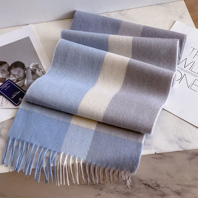 Unisex Check Pattern Warm Wool Scarf With Tassels - #55 - image 59