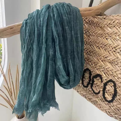 Chic Wrinkles Textured Four Seasons Cotton Linen Scarf - DarkCyan - image 5