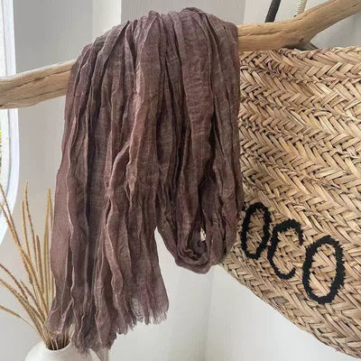 Chic Wrinkles Textured Four Seasons Cotton Linen Scarf - Coffee - image 3