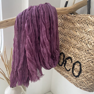 Chic Wrinkles Textured Four Seasons Cotton Linen Scarf - Purple - image 6