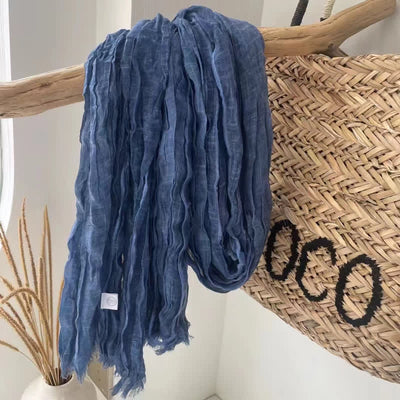 Chic Wrinkles Textured Four Seasons Cotton Linen Scarf - Blue - image 9