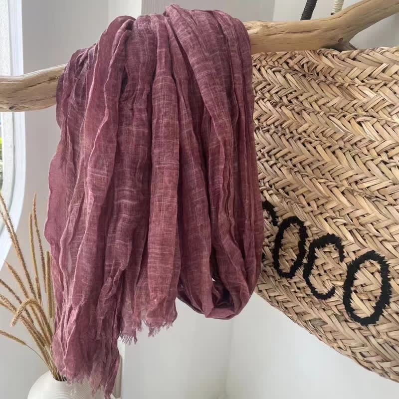 Chic Wrinkles Textured Four Seasons Cotton Linen Scarf - PaleVioletRed - image 15