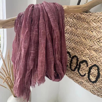 Chic Wrinkles Textured Four Seasons Cotton Linen Scarf - PaleVioletRed - image 15